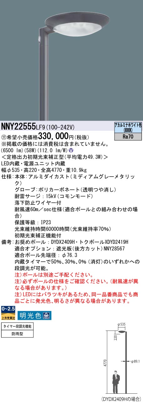 最新 パナソニック照明器具のコネクトパナソニック LED街路灯 LED NNY22555LF9