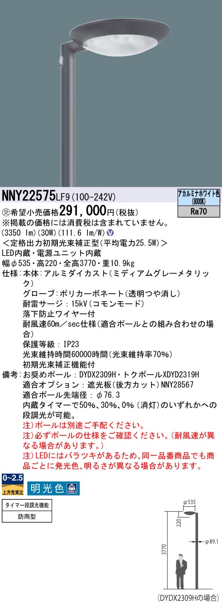 コンビニ受取対応商品】 あいあいショップさくら###βパナソニック 照明器具ＬＥＤ街路灯フロント配光２００形８０００ ポール別売 {V} 受注生産 