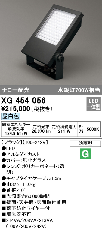 予約 てるくにでんきオーデリックエクステリアLEDスクエアライト 水銀灯700W相当 昼白色 ブラック 防雨型 XG454056 